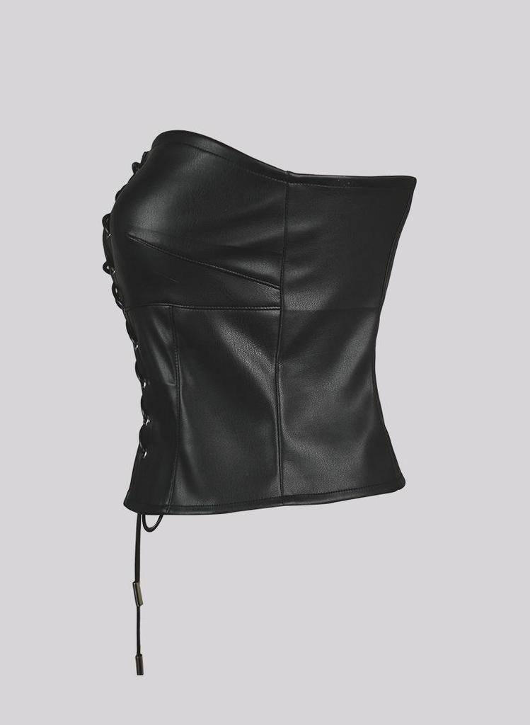 European & American PU Leather Retro Lace-Up Bandeau Crop Top for Women - Sexy, Short, Tight-Fitting, Beautiful Back, Customizable, Outdoor Wear.