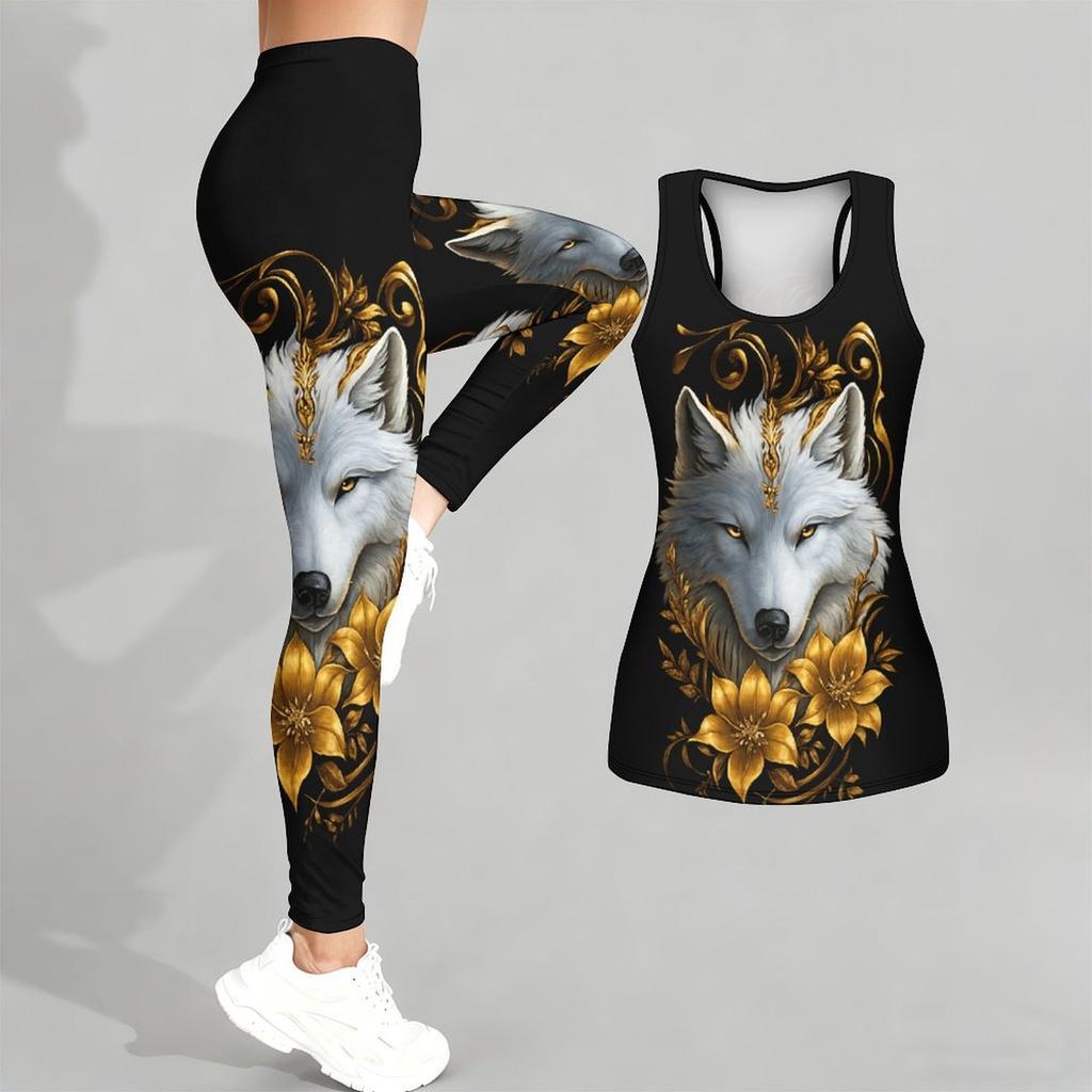 Wzór Lojalnych Zwierząt Strój do Jogi dla Kobiet Modne Legginsy Treningowe Fitness Sportowy Codzienny Zestaw do Jogi Sportowy Garnitur