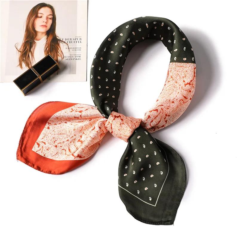 70cm Fashion Bandana Hair Scarf For Women Paisley Print Kerchief Silk Satin Head Scarfs Square Shawl Wraps Neck Scarves For Lady