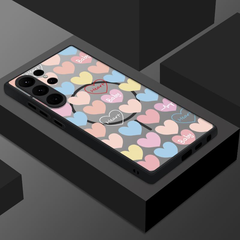 Love Hearts Pattern Clear Case For Samsung Galaxy S25 S23 S24 Ultra S22 Plus S24 S21 S20 FE Magnetic For Magsafe PC Phone Cover