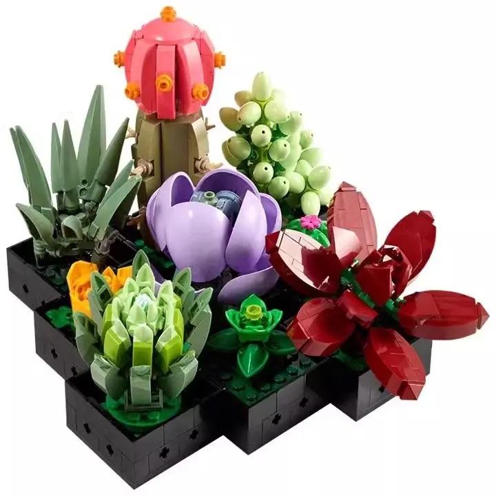 Kreativa 8 buketter av eviga blommor, rosor, orkidéer, suckulenter, byggklossar, bonsai-leksaker, presenter till flickor och barn