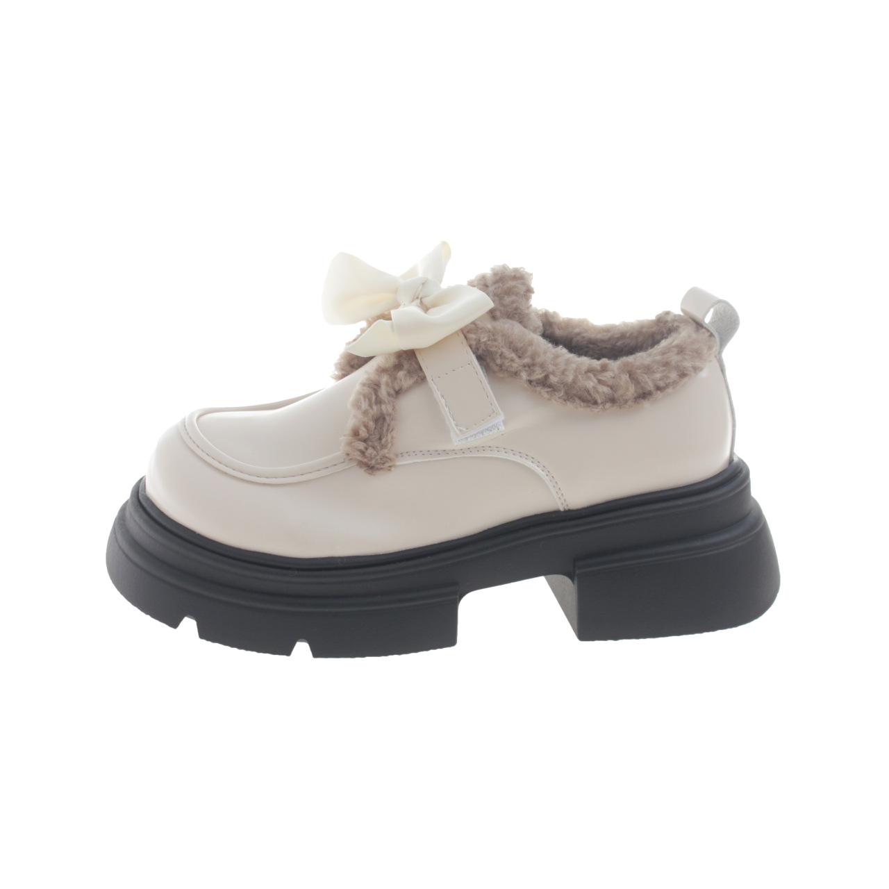 

Милые бархатные туфли с бантом, женские, зимние, 2025, универсальные, хлопковые туфли Мэри Джейн на толстой подошве в британском стиле 40