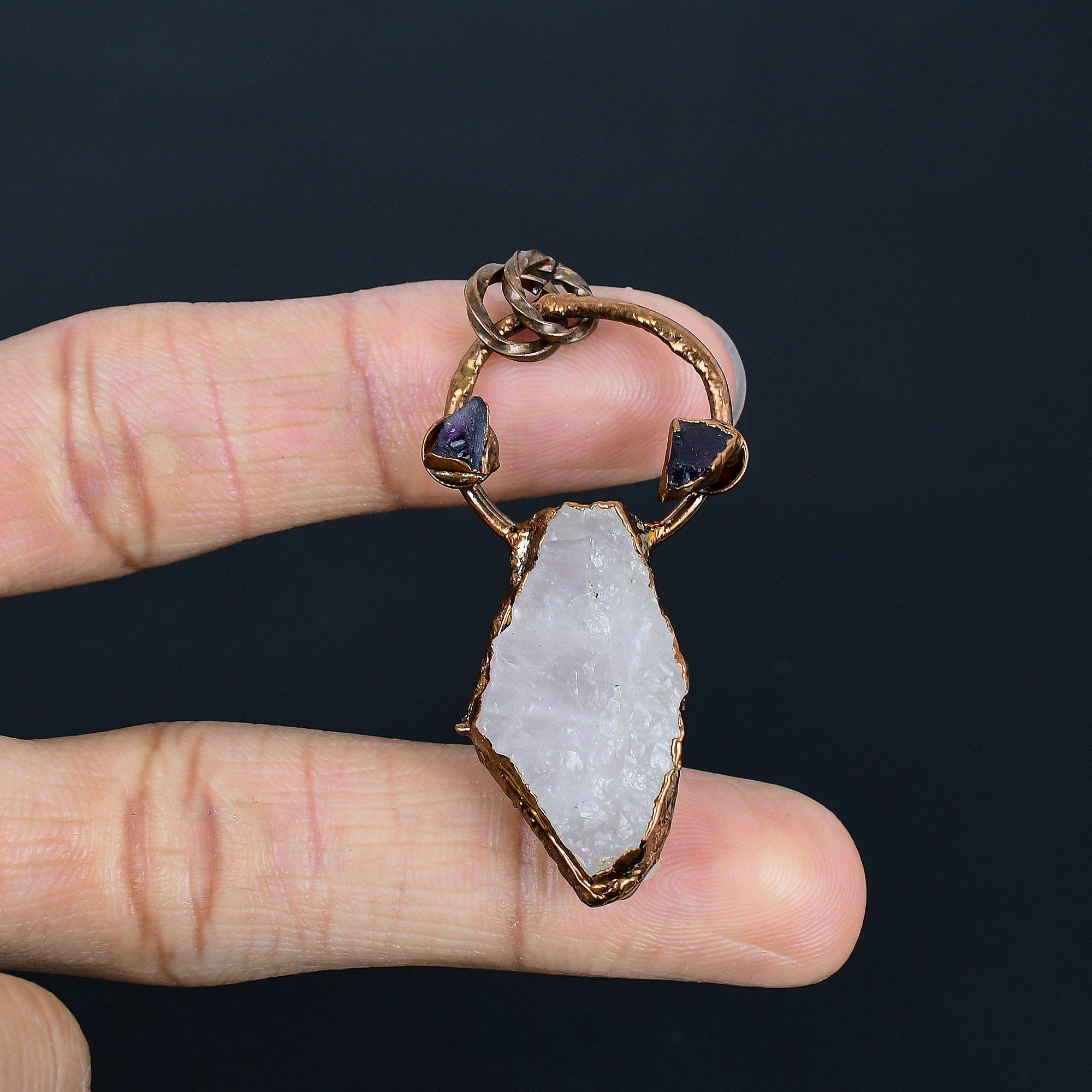 

Rose Quartz Jewelry, Copper Electroformed Pendant Handmade Gemstone Jewelry, Gifts For Wife Brand New Pendant 2.55 Inches