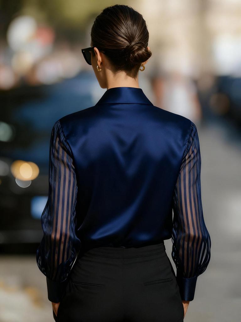 Women's Autumn Solid Color Satin Long Sleeve Shirt