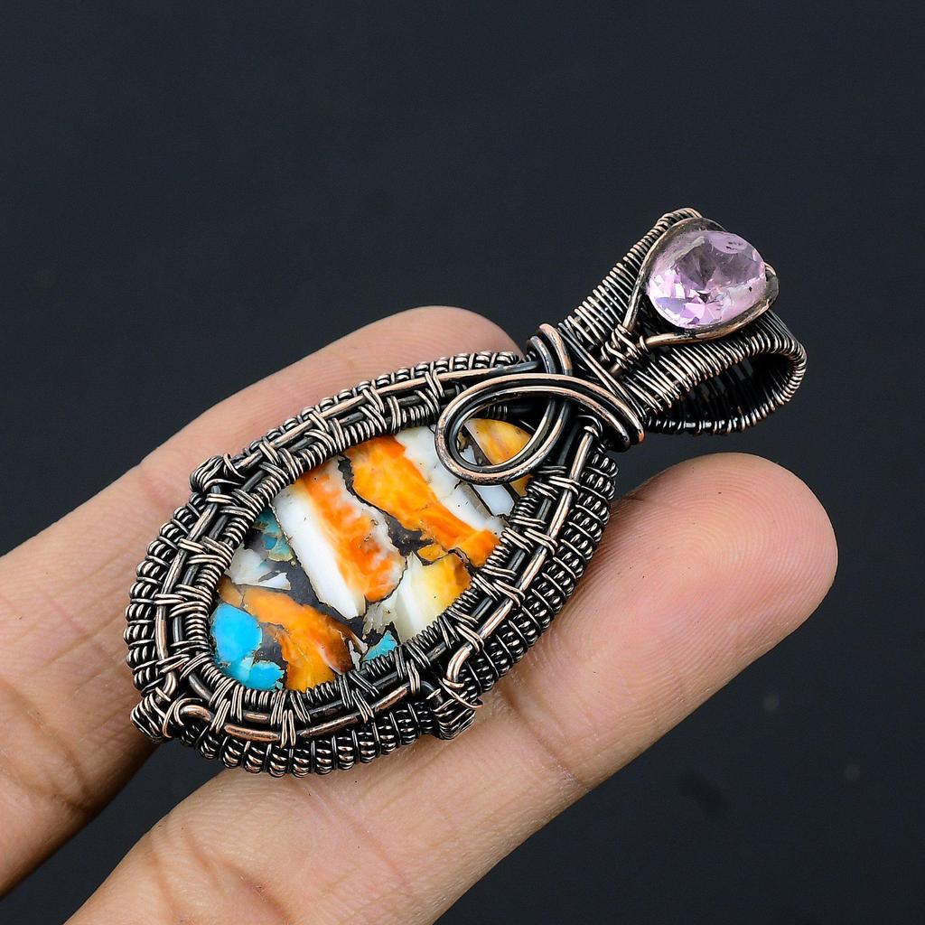 Spiny Oyster Handmade Gemstone Pendant, 999 Copper Wire Wrapped Pendant Designer Jewelry, For Anniversary Gift