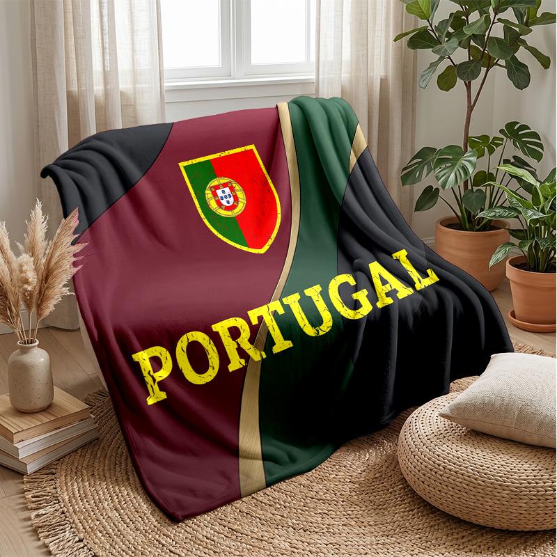 Portugal Football Printed Flannel Blanket Skin Friendly Warm Decorative Throw for Indoor Couch Bed Daily Use