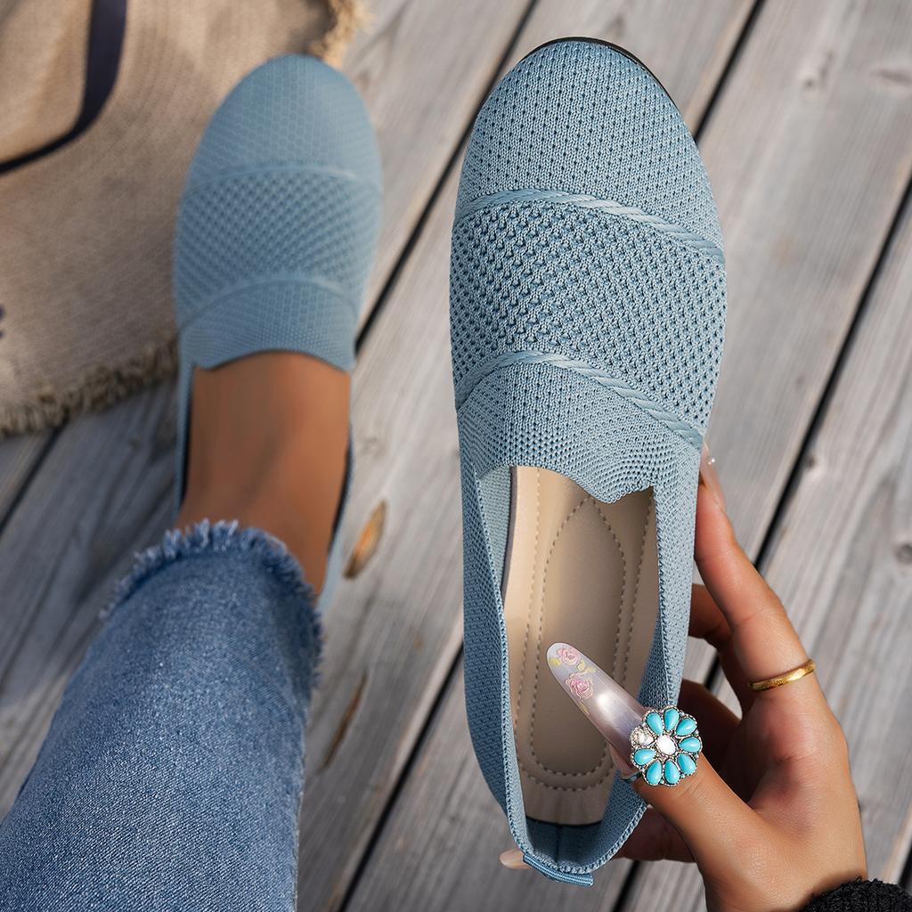 Fashion Women Fashion Sneakers Big Size Bottom Knitted Slip-On Low Cut Breathable Flats Shoes Summer Casual Comfortable Rubber Loafers