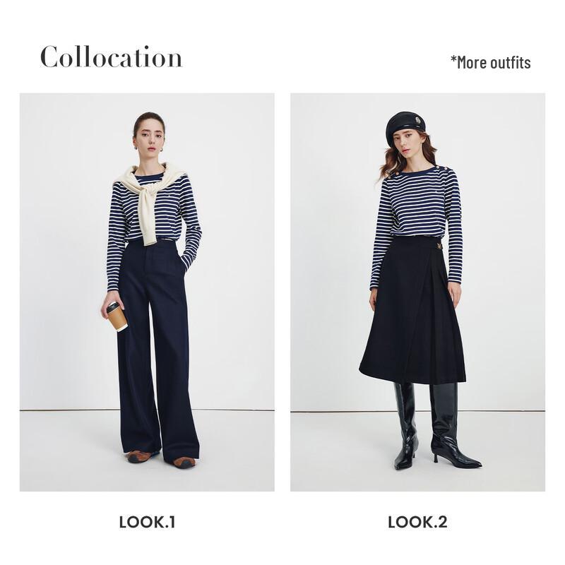 Navigare Women's 2025 Striped Cotton Boat Neck Long Sleeve Tee