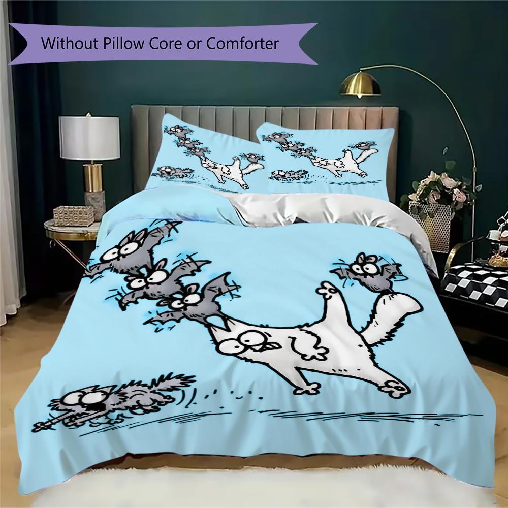 Simon's Cat Muster Bettwäsche Steppset Steppbezug Kissenbezug Heimdekoration Geburtstagsgeschenk (1 * Bettbezug + 2 * Kissenbezug ohne Füllung)
