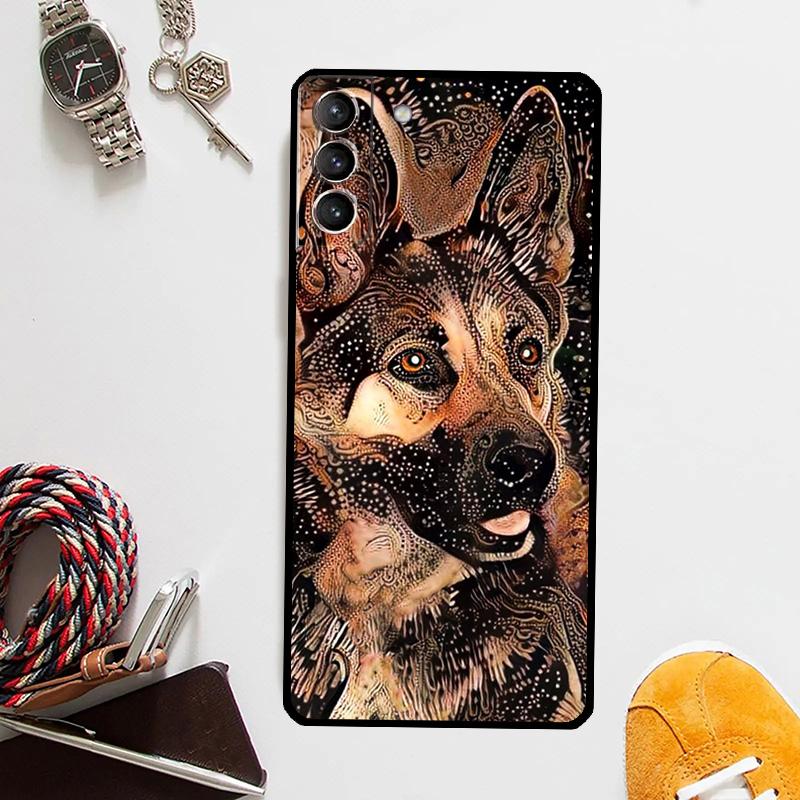 Cartoon German Shepherd Dog Case For Samsung Galaxy S24 Ultra S23 S22 S21 S20 Plus Note 10 Note 20 S9 S10 S21 FE Cover