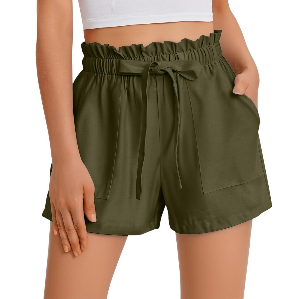 Summer Shorts For Women Casual Ruffle Drawstring High Waist Wide Leg Shorts