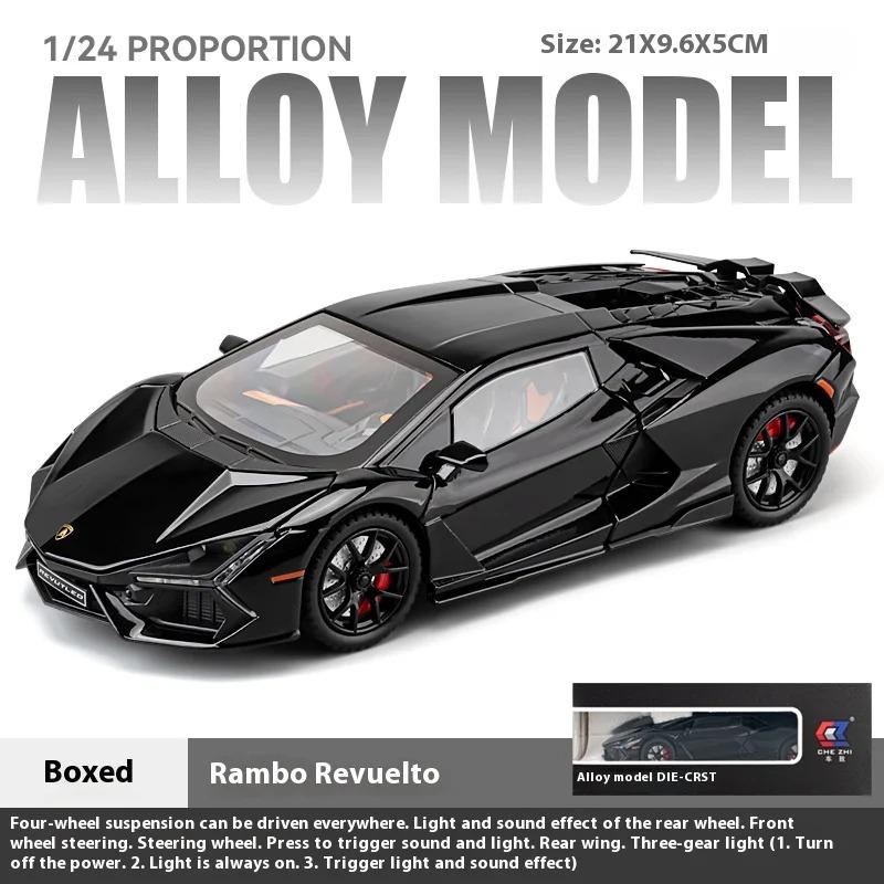 

Модель автомобиля Lamborghini Revuelto из сплава в масштабе 1/24, Детская игрушечная машина со звуком и светом, Коллекционные украшения спортивных автомобилей, Подарки для мальчиков чёрный