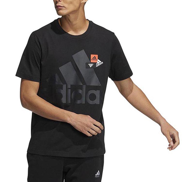 adidas Męski T-shirt Bp3 z nadrukiem logo alfabetycznego, z okrągłym dekoltem, z krótkim rękawem, czarny HN9043