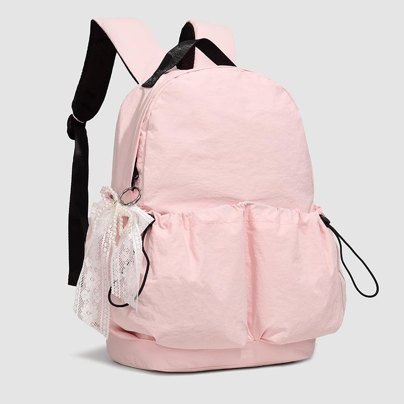 Schoolbag Casual Solid Color Summer Backpack Girls Small Fresh Lazy Wind School Bag Large Capacity Travel Lightweight Nylon Backpack