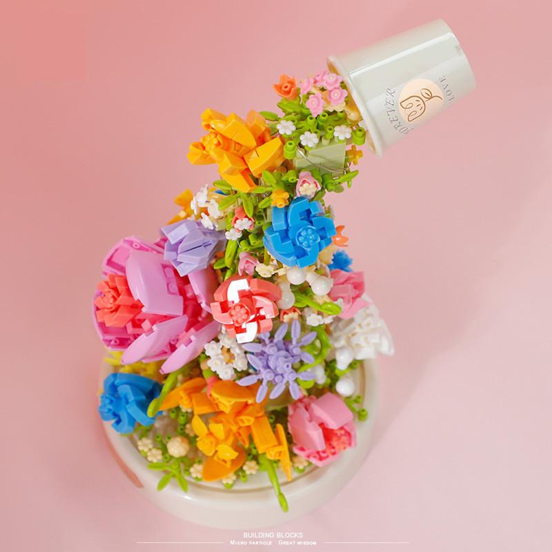 Creative Sea Of Flower Valentine's Day Rose Violet Building Block Home Decor Anime Creative Gift Toy 1095pcs