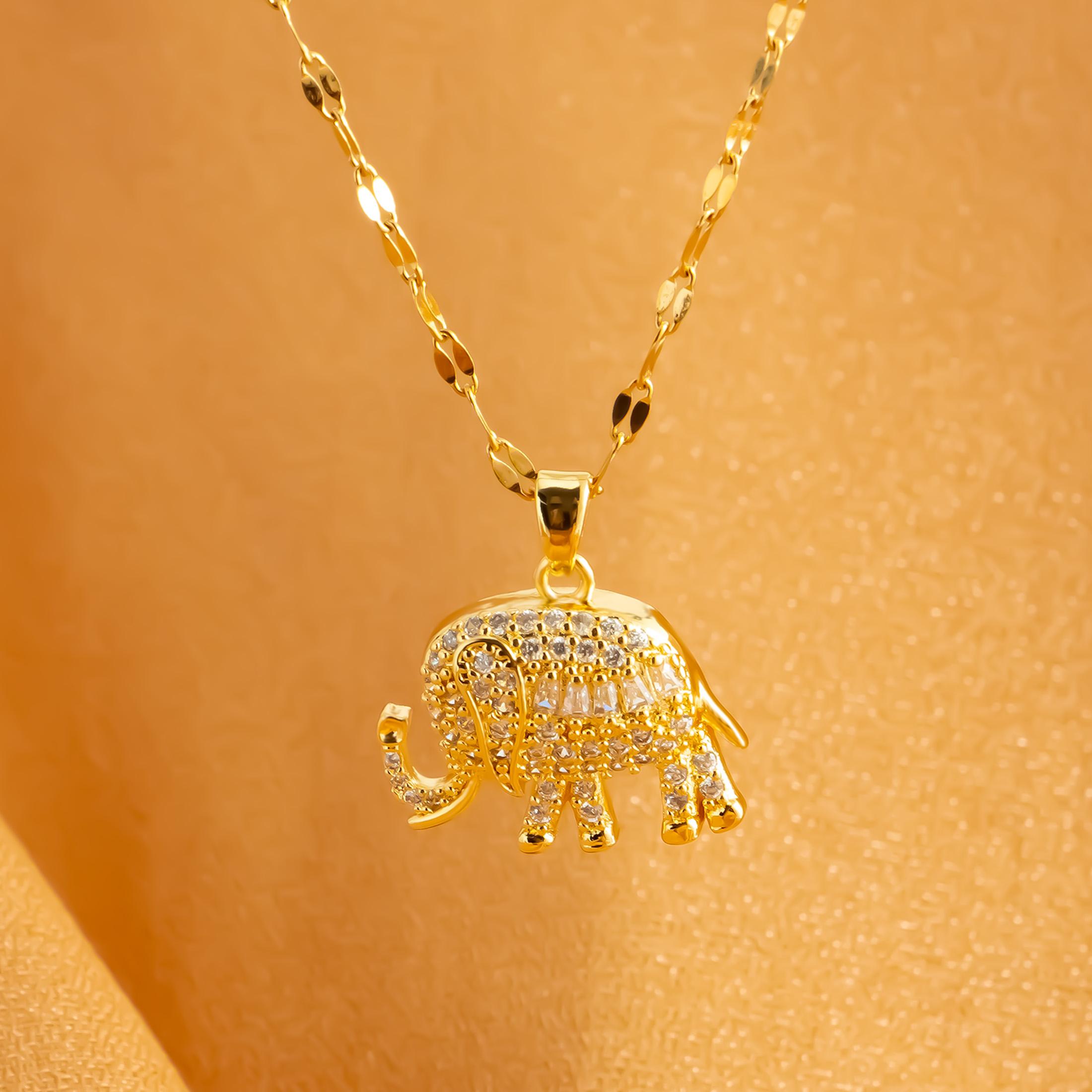 

Small Elephant Copper Set Zircon Stainless Steel Plated 18K Gold Low Allergy Women s Fashion Party Jewelry Pendant Necklace золотой