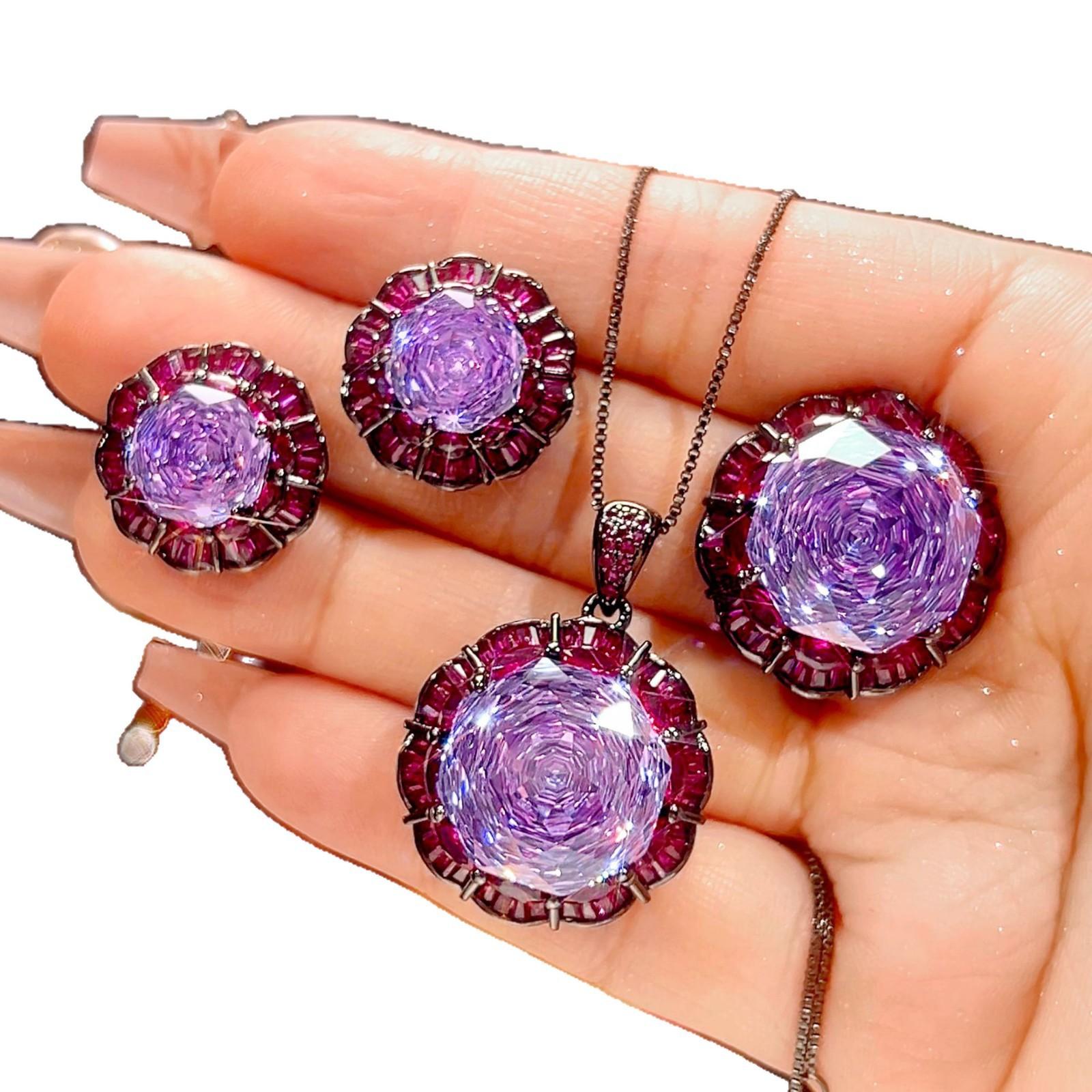 New Huabi Jewelry Copper Bottom Gold Plated Rose Cut Dried Seed Roland Black Gold Set Female Main Stone 16-10m