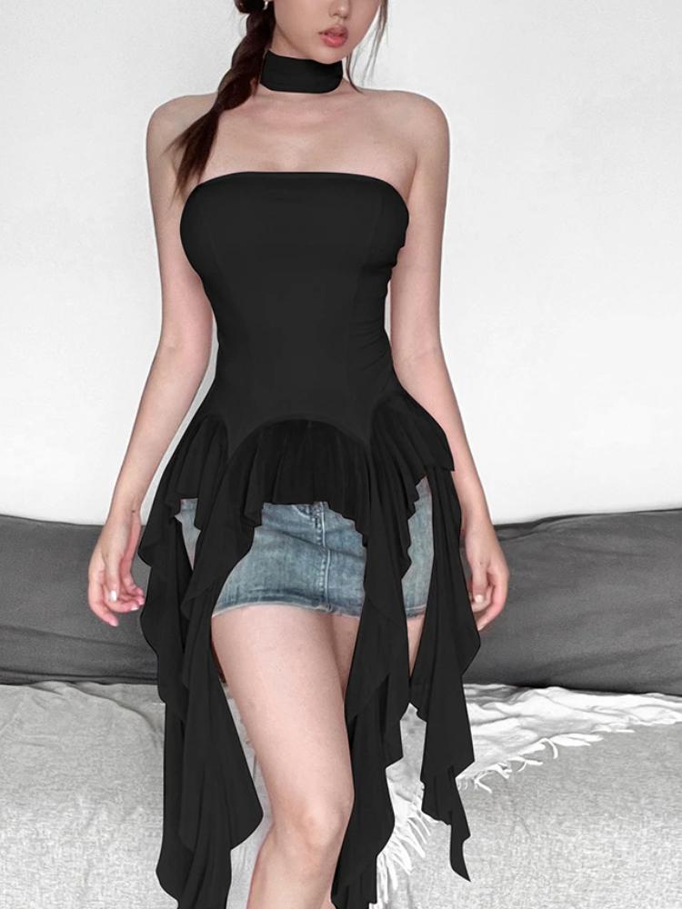 Summer Sexy Off-Shoulder Women Crop Top Casual Strapless Lace Corset Tops Streetwear Fashion Club Party Lady Sense of Design Tank Top