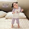 Girls' Air-Conditioned Pajama Set: 7-Point Sleeve & Pants, Ages 2-15, Sizes 80-160cm, Breathable Summer Sleepwear