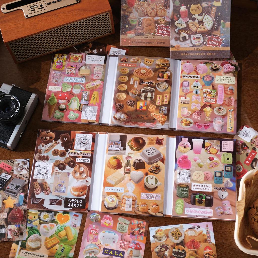 Vintage Tri-Fold Die-Cut Sticker Book - 60pcs Retro Decals for Journal & Scrapbooking