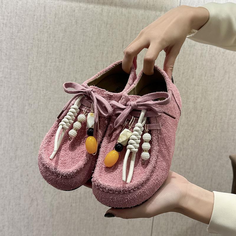 Women's Cow Genuine Leather Thick Bottom Derby Shoes Retro Loafers Round Toe Flat Heel Summer Casual Solid Color Adult Footwear