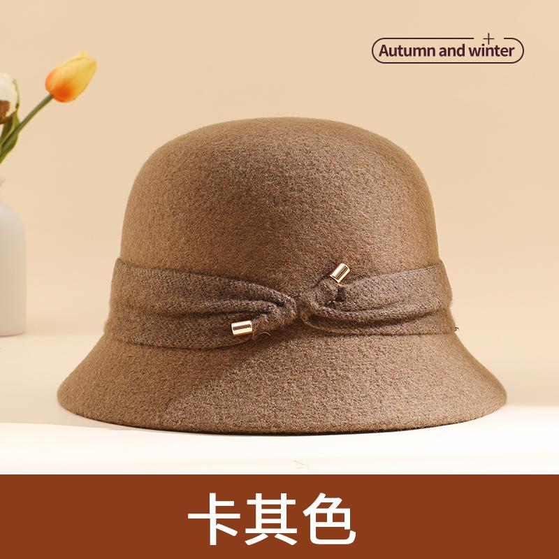 Hat female autumn and winter 2024 new mother woolen basin hat winter the elderly warm foreign style fisherman hat