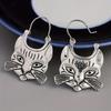 Ethnic Style Earrings for Women Cat Animal Silver Color Metal Inlaid Dangle Earrings Jewelry Trendy Female Gift