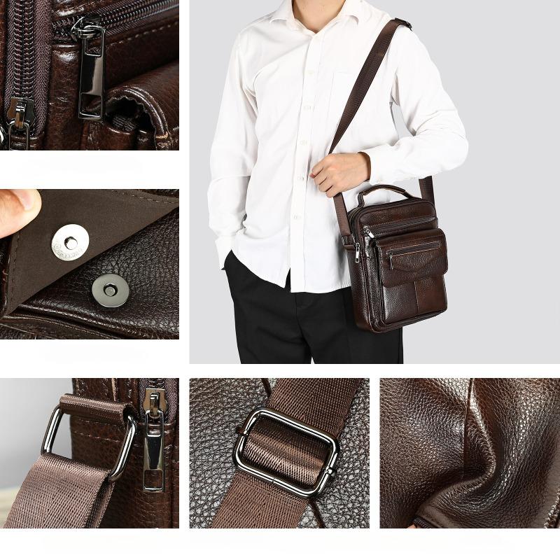 Äkta Läder Herrväska Enkel och Casual Stor Kapacitet Enkel Axelväska Crossbody-väska