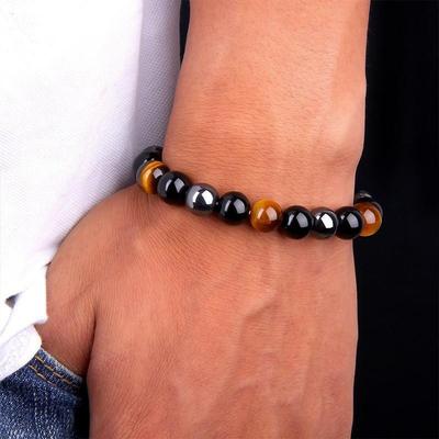 Men'S Stylish Natural Stone Bracelet Vintage Crown Symbol Of Power Hematite Beads Gift For Friends Natural Tiger Eye Beads