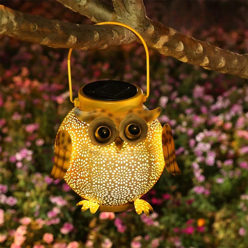 Owl Hanging Solar Lanterns Garden Light Waterproof Metal Decorative Solar Lantern Lights for Outdoor Patio Yard Table Pathway