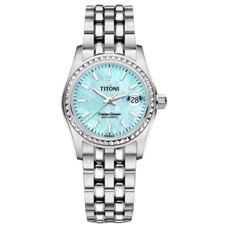 TITONI Plum Blossom Elegant Yiren Series Automatic Mechanical Movement 100 Meters 27mm Blue Dial Stainless Steel Case Stainless Steel Strap 729 S-719