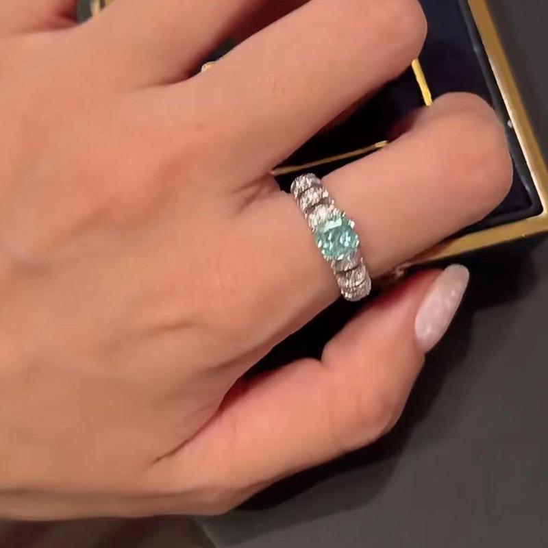 Luoxi Temple Jewelry 2024 S925 Silver Inlaid 6*6mm Paraiba European-American Light Luxury Ring