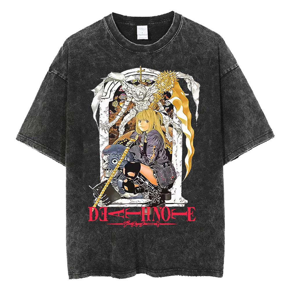 Harajuku Vintage Washed T Shirts Death Note Misa Anime Graphic T Shirt Men Women Cotton Fashion Streetwear Yk Oversized Tshirt