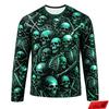 Men Gothic Full Print Skull Skeleton Long Sleeve T Shirt Halloween Punk  Print Y2K Hip Hop Family Matching Casual Fitness Tops
