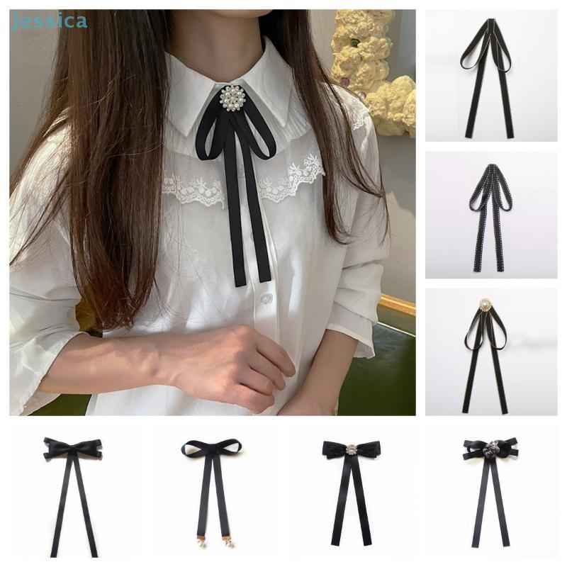 British Korean College Style Handmade Ribbon Black Bowtie Pins Bow Tie For Women'S Girl Shirt Collar Flower