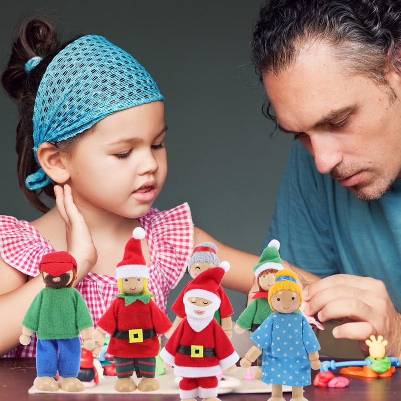 OATIPHO 9-Piece Set of Mini Plush Toys, Wooden Baby Toy Dollhouse with Santa, Family Play, Kids Learning Center, Perfect for the Holidays