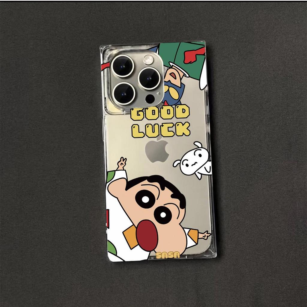 Clear Square Back Tube Case Protection For iPhone 13 11 14 Pro Max 16 ProMax 15 Plus 12 Anti-Oxygen,Crayon Shin-chan Pattern Casing