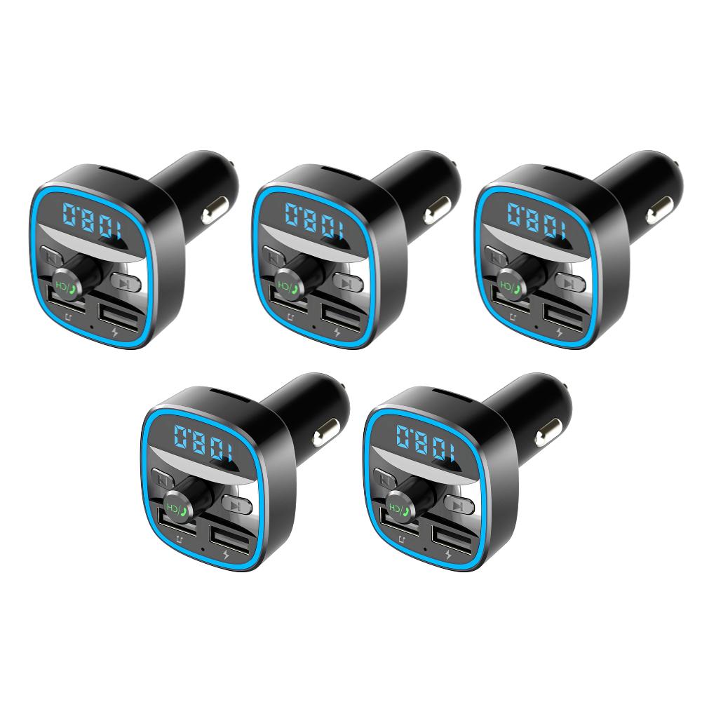 Texture Classique Portable Voiture Compatible Bluetooth 5.0 Modulateur FM Émetteur Pratique Chargeur Multifonctionnel MP3
