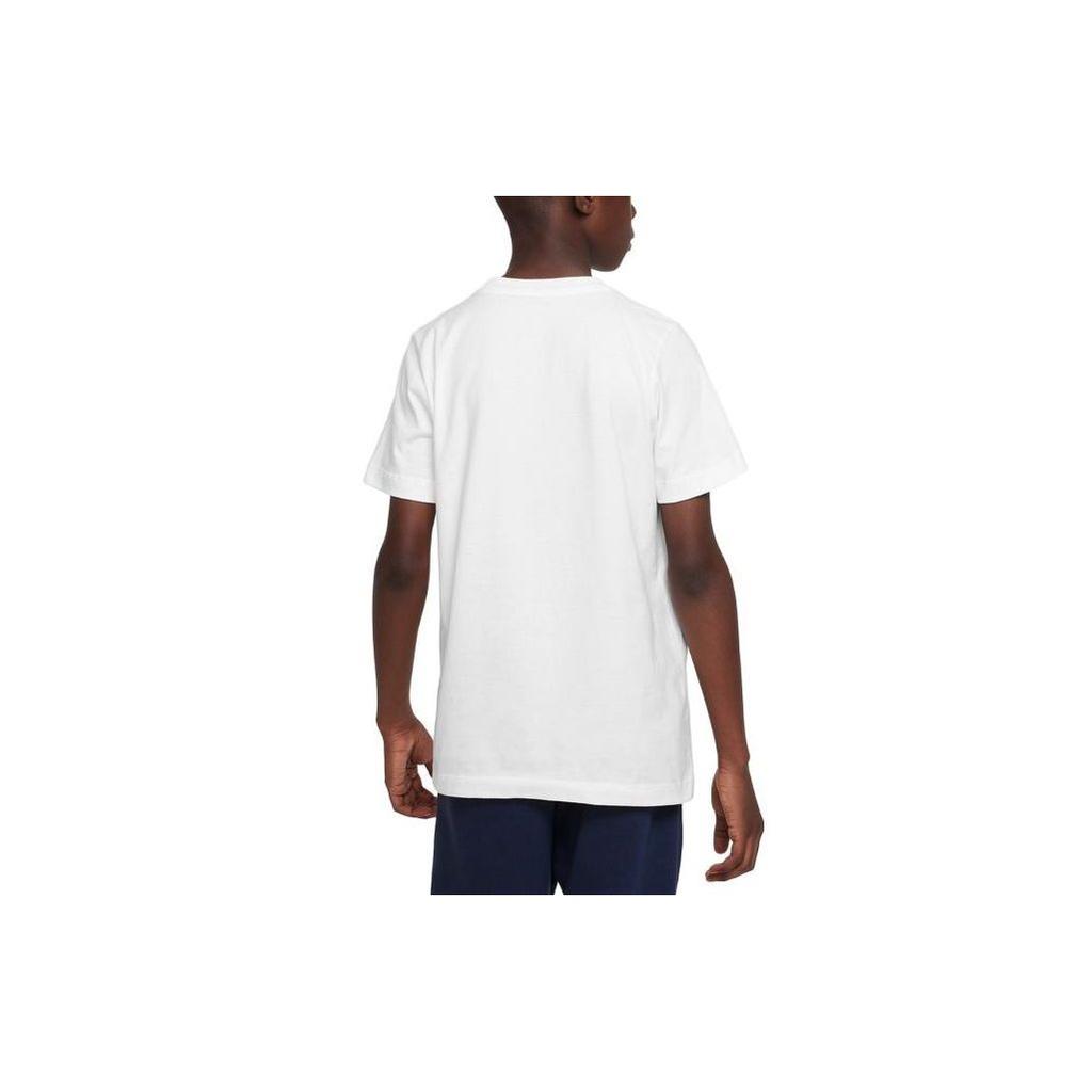 Nike Baumwoll-T-Shirt mit Buchstabenlogo-Print, Rundhalsausschnitt, kurzen Ärmeln, Kinder-Oberteil, Weiß DV2579-101