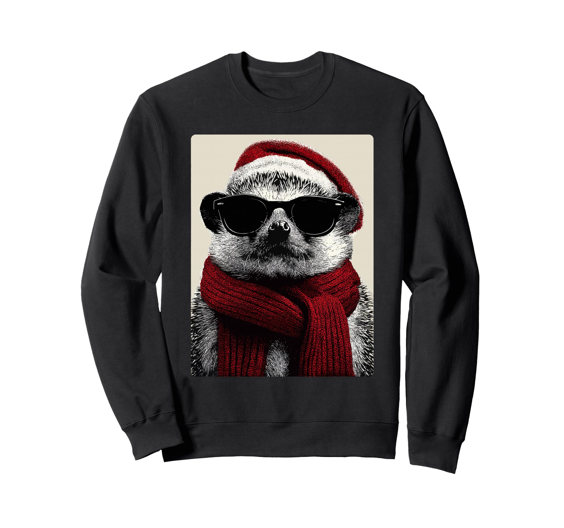 

Christmas Hedgehog with Sunglasses and Santa Hat, Funny Animal Sweatshirt