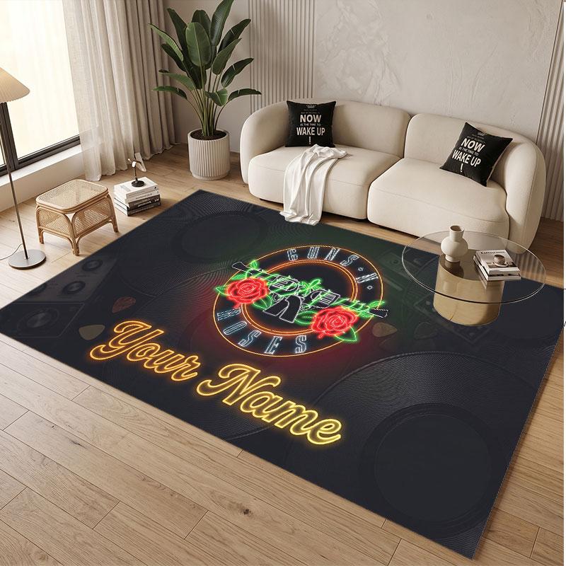 Custom Rug Guns N’ Roses Pattern Print Name Text Soft Non‑Slip Floor Carpet for Home Indoor Decoration