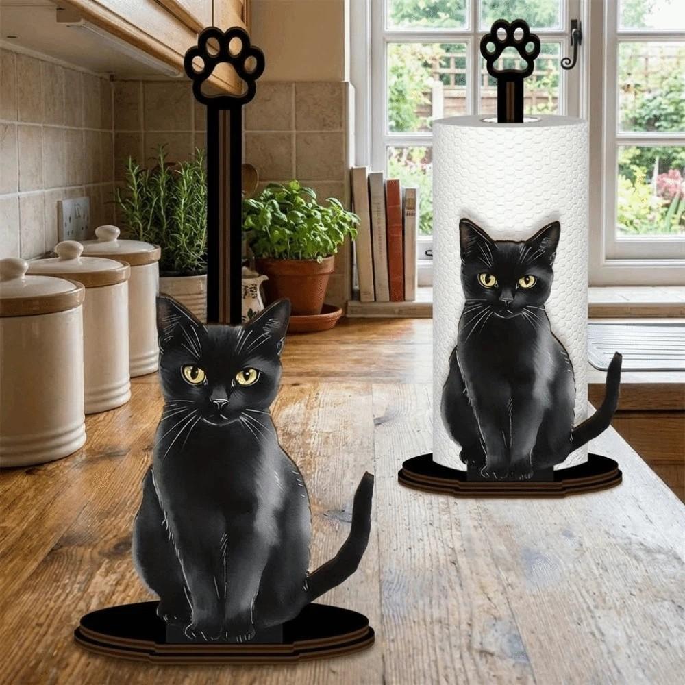 Wooden Base Bow Kitty Kitchen Towel Rack Cute Food Wrap Storage Rack For Kitchen