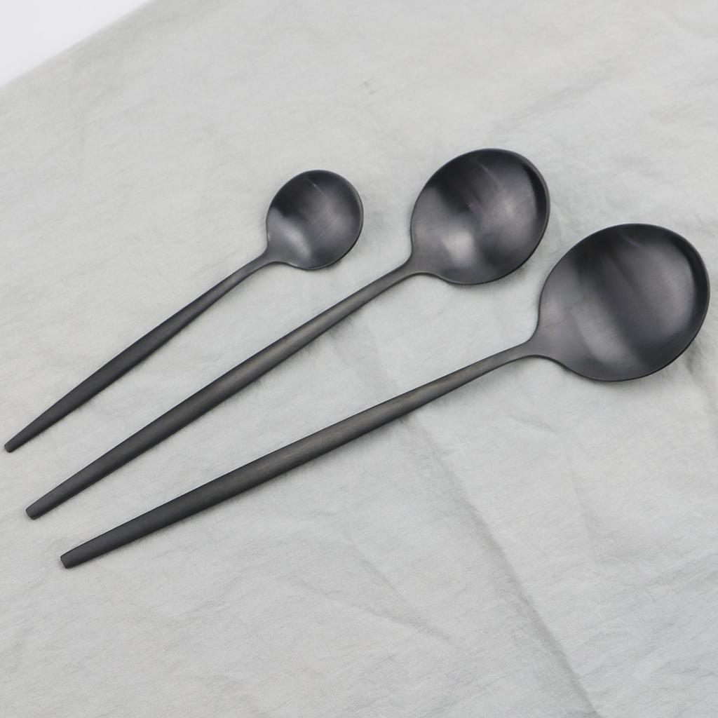 6Pcs/Set Black Cutlery Set Stainless Steel Dinnerware Spoons Set Coffee Dessert Spoon Dinner Tableware Set Kitchen Silverware Set