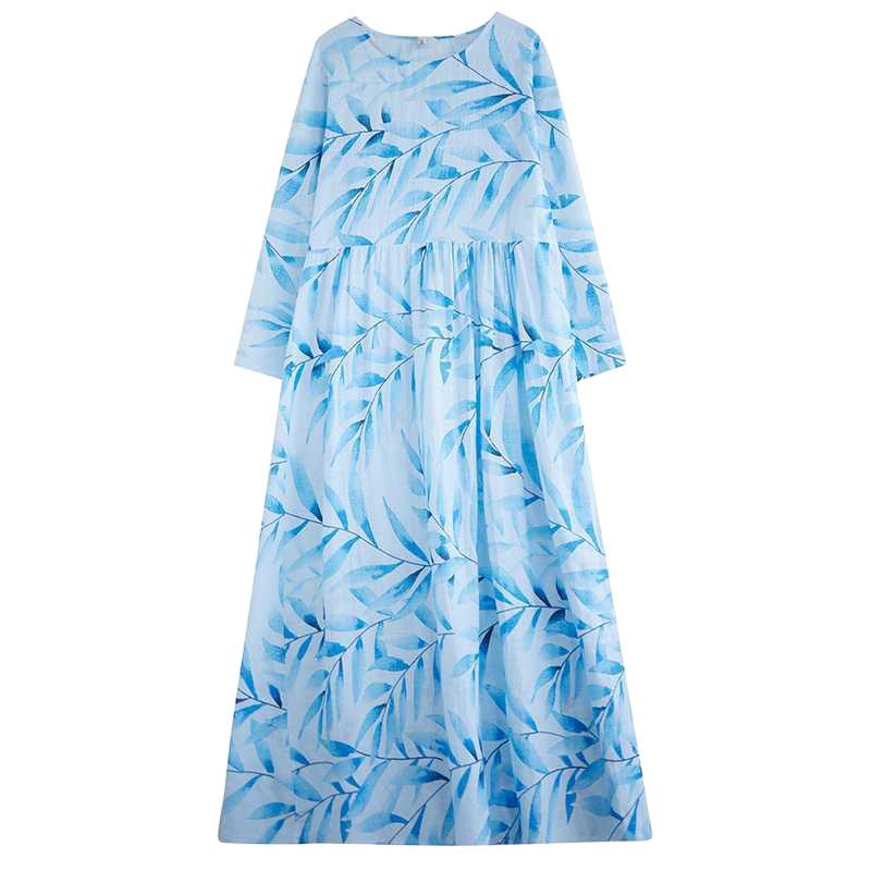 Vacation Style Travel Round Neck Retro Long Dress