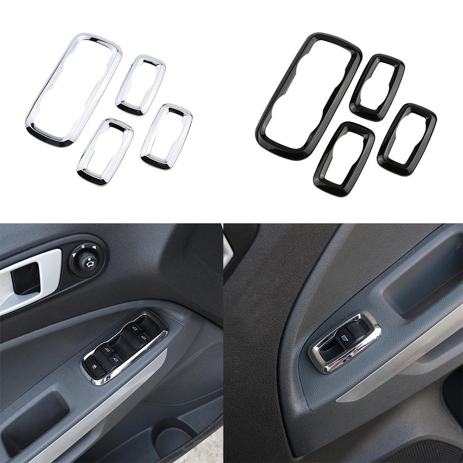BAZS3 ABS Chrome Interior Trim for Ford Ecosport Fiesta Window Lift Switch Decoration Box Panel Cover Accessories