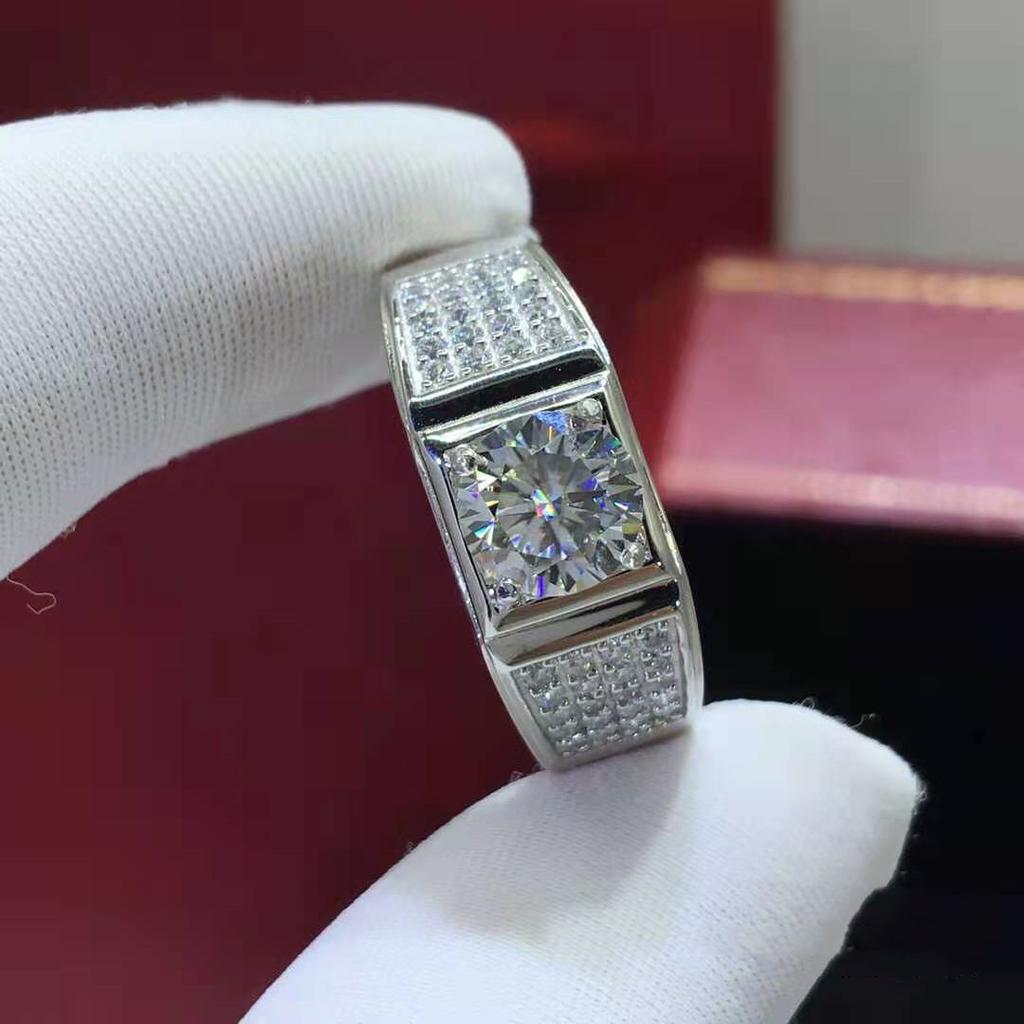 Gropshipping Elegant VVS Moissanite Round Diamond Custom 1ct Ring Sets Fashion Jewelry 925 Silver for Men
