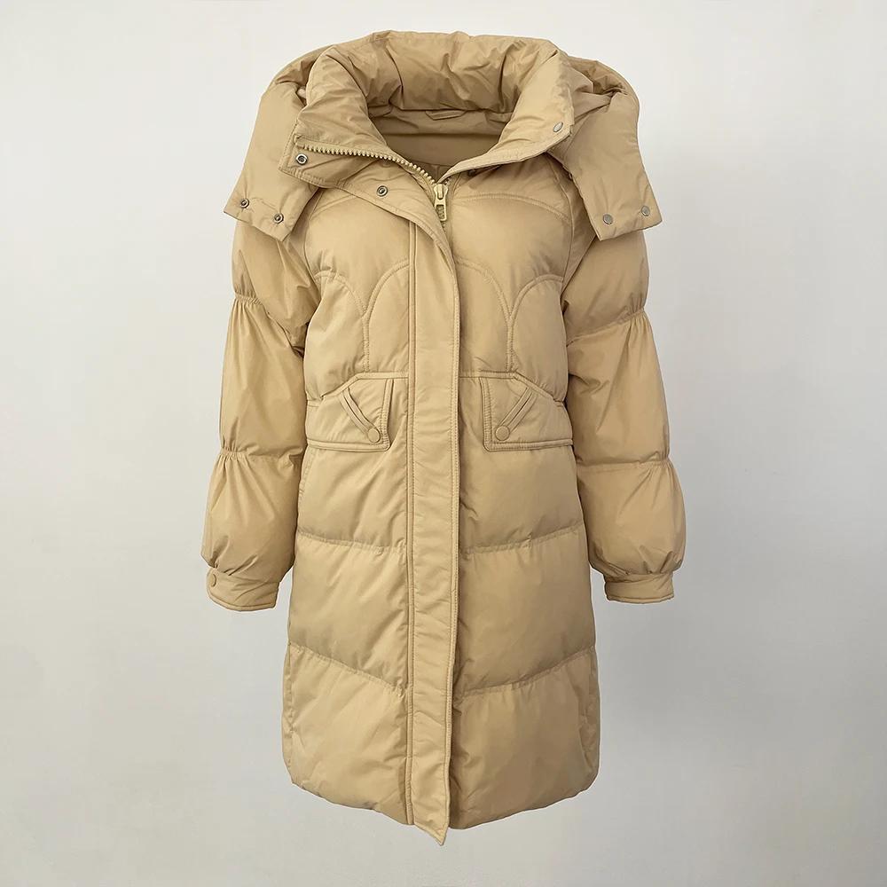 OFTBUY Осень-зима 90% белый утиный пух теплая куртка женская пуховик средней длины пальто — фото 7