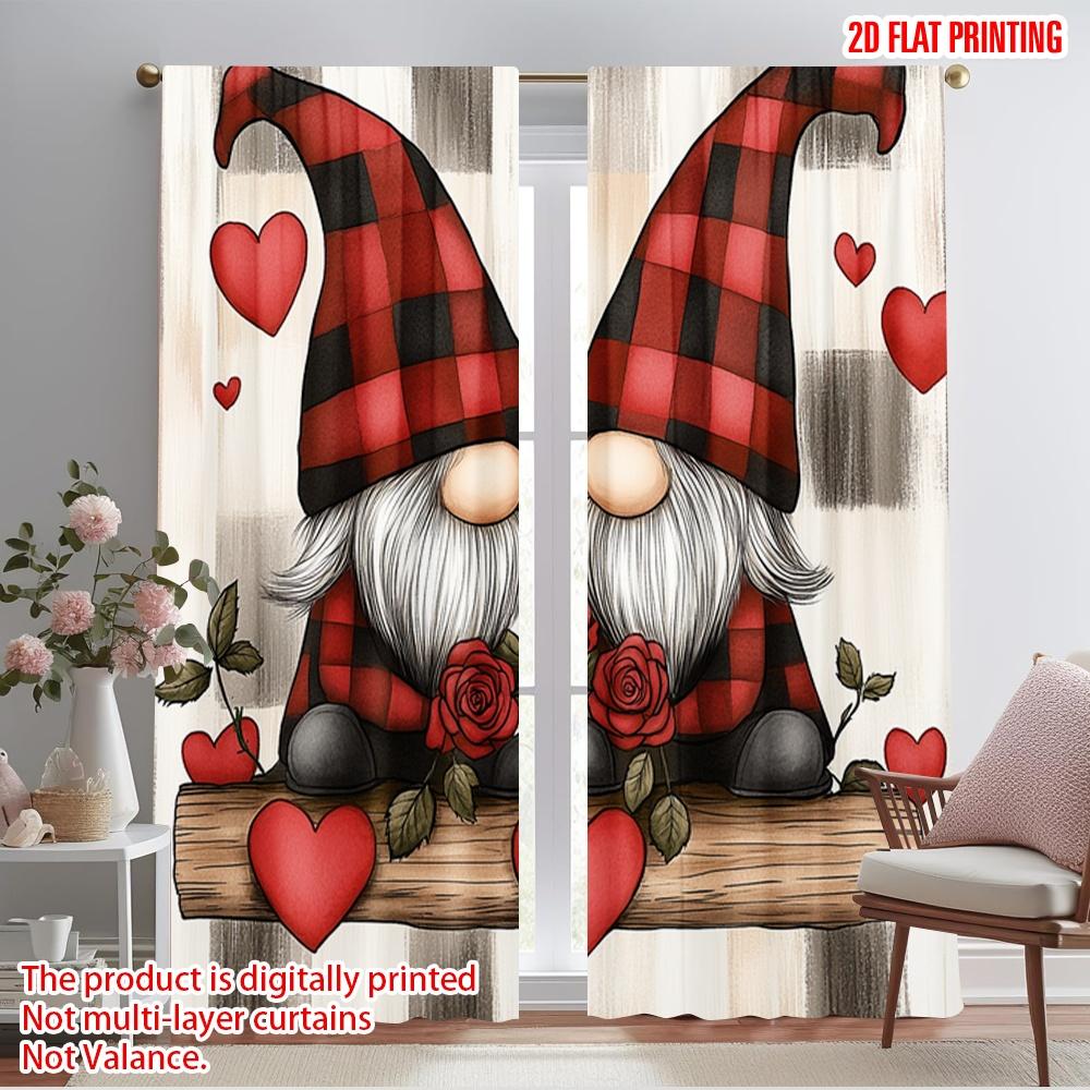 

2pcs,2D plane printing Light Filtering Curtains Cute Gnomes Red Hearts (3) Versatile Fabric (without rod) Gifts Use for Living 52.50×116.00 CM 2pcs