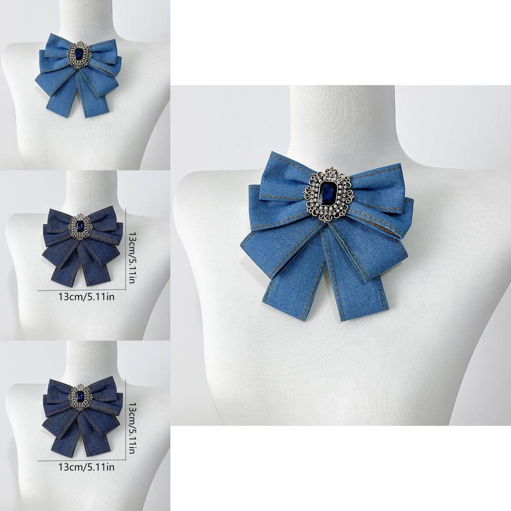 Denim Bow Tie Brooch For Professional Attire Unisex Vintage French Style Collar Accessory