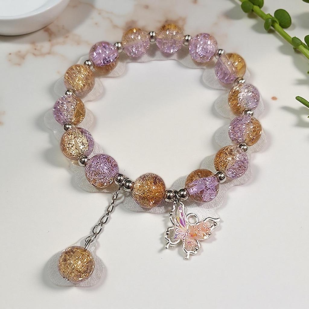 2026 Iridescent Butterfly Bracelet - Colorful 10mm Beads, Color-block Design, Cross-border Gift